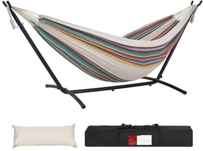 Dubbele Hangmat met Ruimtebesparende Stalen Stand - Perfect voor Ontspanning en Recreatie