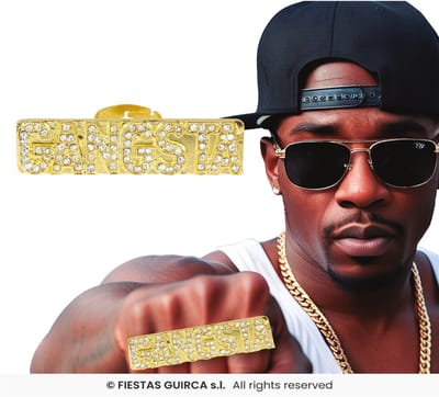 Gangsta ring - Goud met strass - foute party - maffia - hiphop