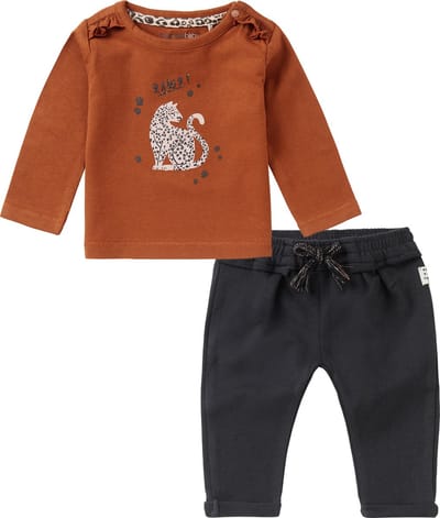 Noppies - Kledingset - 2delig - broek Howick Phantom - shirt Roedtan bruin met panter - Maat 56