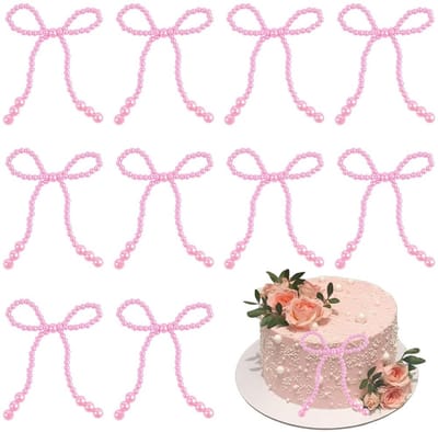 Allecto - Cake Decoratie - Parel Boog Toppers - Voor Bruiloft en Feesten - Hot Roze - Strik Boeket - Decoratie Accessoires - Geschikt voor Feestje