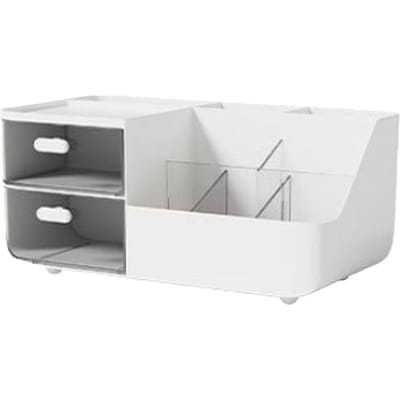Make-up Organizer Multifunctionele Huidverzorging Cosmetische Opbergruimte met 2 Lades voor Kaptafel Bureau Crème wit