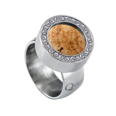 Quiges RVS Schroefsysteem Ring met Zirkonia Zilverkleurig Glans 17mm met Verwisselbare Zandsteen Beige 12mm Mini Munt SLSRS19517