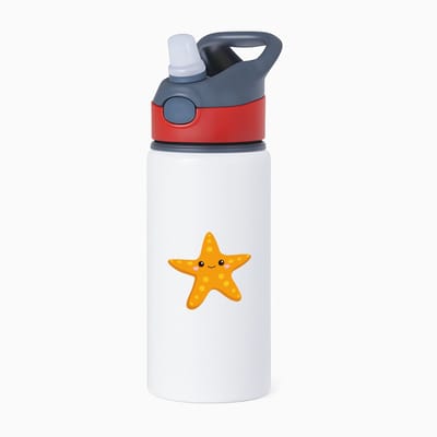 Hacebo® - zeester waterfles met rietje rood - Vis - Dieren liefhebbers - Zeedieren - zeesterren - water fles - 650ML