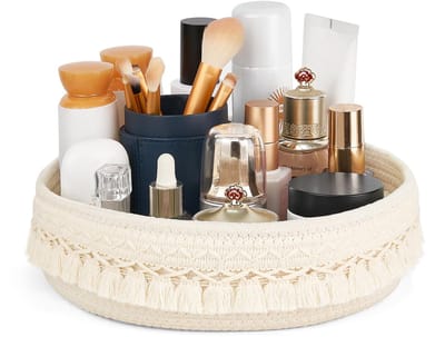 Make-up parfumhouder, organizer, macramé, decoratieve geweven touwmand, boho-decoratie, cosmetica, bureau, opbergmanden voor commode, huidverzorging, lotions, etherische oliën, slaapzaal,
