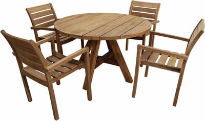 5-delige ronde tuinset | 4 Bulu tuinstoelen | Ø120cm Ayra tuintafel | Teak
