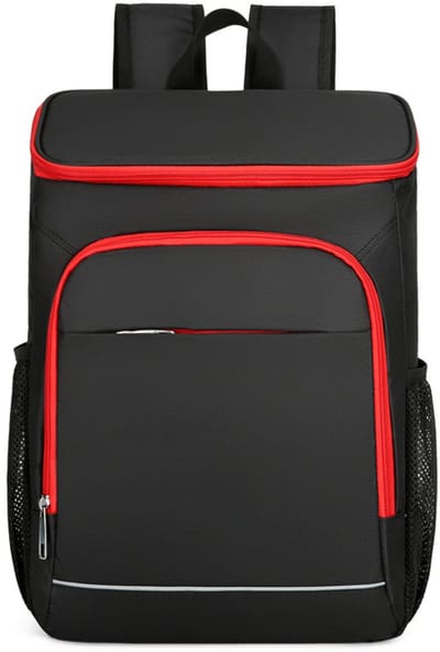 50L Geïsoleerde Koelrugzak – Waterdicht Oxford-stof – Ruime Lunchtas – Met reflecterende strepen – Unisex – Koelrugzak met meerdere vakken – Ideaal voor picknicks, strand, kamperen, wandelen en barbecues – 44 x 30 x 18 cm – Zwart en rood