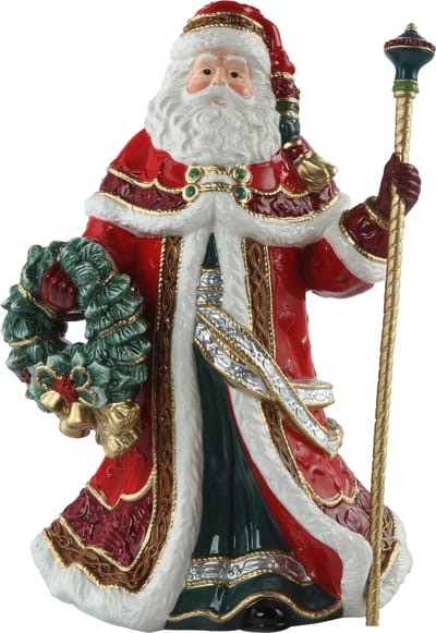 Goebel - Fitz and Floyd | Decoratief beeld Kerstman met krans en staf | Aardewerk - 33cm - kerst
