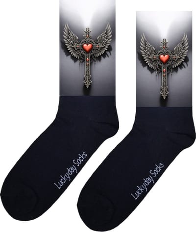 Kruis - Opkikkertje - Grappige sokken - Valentijn cadeau - Verjaardag cadeau - Kerst cadeau - Grappige sokken - Leuke sokken - Zwart - Rood hart - Vrolijke sokken - Kerst sokken - Vaderdag - Moederdag - Socks maken Happy - 37-44