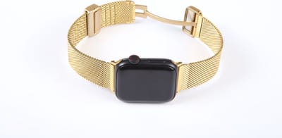 By Qubix - Geschikt voor Apple Watch bandje - Milanese bandje met vouwbare magneetsluiting - Goud - Geschikt voor Apple Watch 44mm / 45mm / 46mm / 49mm (Ultra 1,2 en 3) - iWatch milanees - smartwatchbandje