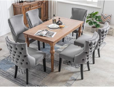 DESMIU Eetkamerstoel 42 x 52 x 91 Cm - Set Van 6 Met Knopen En Gestoffeerde Zitting - Voor Eetkamer En Woonkamer - Velvet Hout - Grijs