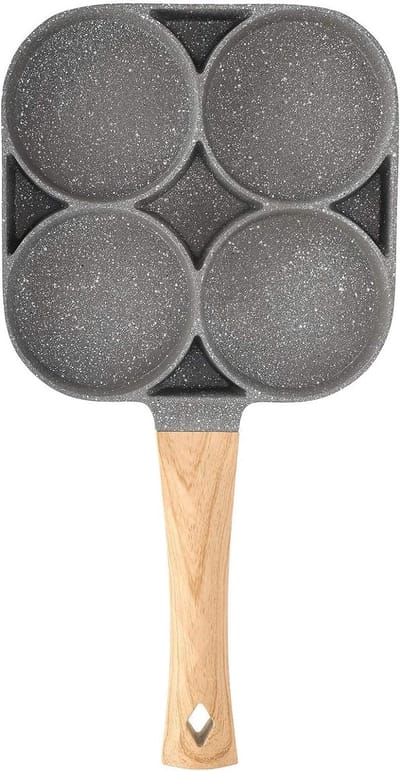 Koekenpan met antiaanbaklaag - Omeletpan Eierpan - Ontbijt Bereiden - 4 Gaten Tegelijk - 2 cm Diep - Zwart