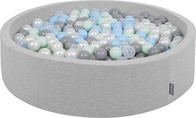 KiddyMoon rond ballenbad ballenbad 120x30cm/600 ballen ∅ 7cm ballenbakken kleurrijke ballen voor baby's peuterspeelzaal, made in the eu, lichtgrijs:pearl-grey-transparent-baby-blue-mint