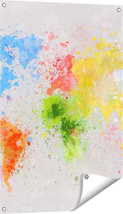 Gards Tuinposter Wereldkaart met Verfvlekken - Abstract - 60x90 cm - Tuindoek - Tuindecoratie - Wanddecoratie buiten - Tuinschilderij