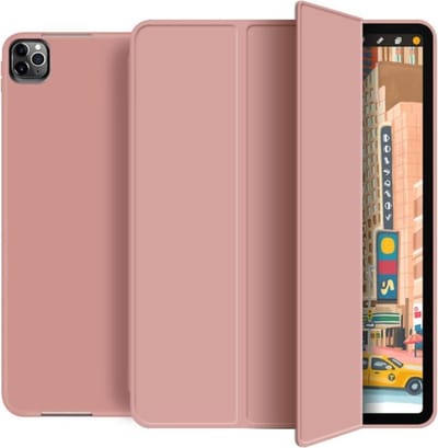 Geschikt voor iPad Pro 11 2020 Hoesje - iPad Pro 11 2021 Hoesje -Tri fold book case hoesje TPU Back Cover met stand - Rose Goud