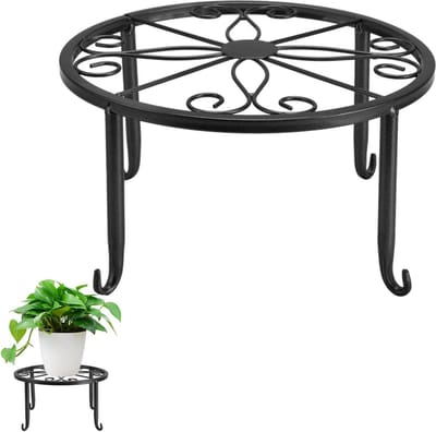 Plantenstandaard ijzeren enkellaags - plantenstandaard voor binnen en buiten - lage standaard voor plantenpotten - balkon decoratie - woonkamer accessoire - bloempot plank - S-zwart .