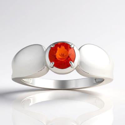 Cavill - Zilveren ring 925 Sterling zilver gerhodineerd - AAA Mexicaanse vuur opaal 0,298 ct rond geslepen - Feloranje prong zetting ring elegant