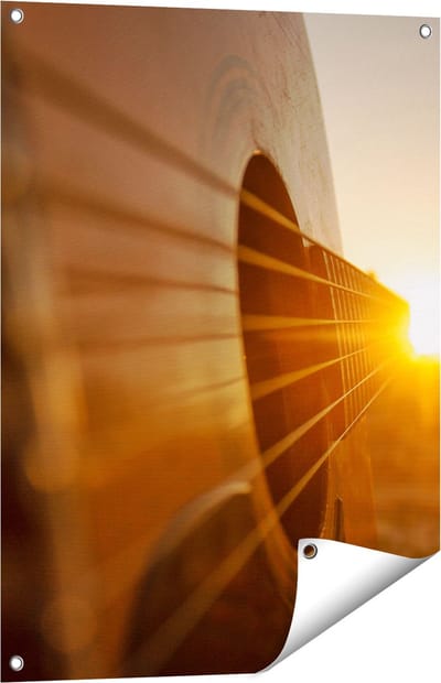 Gards Tuinposter Gitaar Spelen tijdens Zonsondergang - 60x80 cm - Tuindoek - Tuindecoratie - Wanddecoratie buiten - Tuinschilderij
