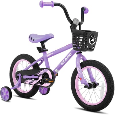 KEANO Cervine Stoere Kinderfiets - 14 Inch - Voor Jongens & Meisjes (2-4 Jaar) - BMX Stijl - Met Zijwieltjes & Mandje - Paars - Geschikt voor buitenactiviteiten in de lente