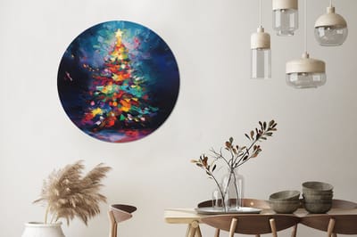 WallCircle - Wandcirkel - Muurcirkel - Kerstboom - Kerst - Abstract - Kleurrijk - Aluminium - Dibond - 90x90 cm - Binnen en Buiten