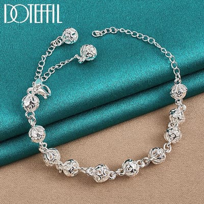 Bracelet Chaîne Boules Creuses 8 mm en Argent Sterling 925 Pour Femmes Mariage Fiançailles Fête Bijoux de Mode 20cm black