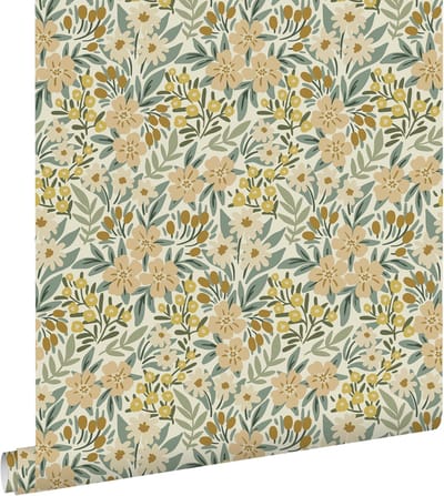 ESTAhome behang bloemen vergrijsd groen - 50 x 900 cm - 131448