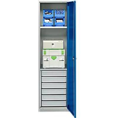 Schäfer Shop Genius materiaalkast FS, 5 OH, afsluitbaar, 2 legborden/6 laden, tot 250 kg, B 545 x D 520 x H 1950 mm, staal, lichtgrijs/gentiaanblauw
