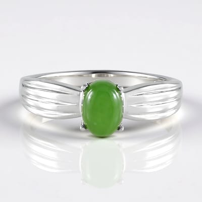 Cavill - 925 Sterling Zilver Ring - 1 463 ct Groene Canadese Jade Ovaal Cabochon - Geplatineerd - Elegante Robuuste Sieraden 24x20 mm