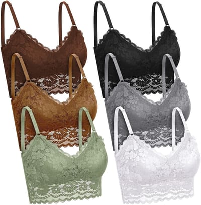 Set van 6 Kanten Bh's, Bloemen Bralettes, Draadloos en Ongevoerd, Ideaal voor Onderkleding en Casual Draagcomfort
