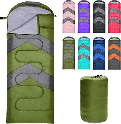 Famanu - Slaapzak voor volwassenen, ultralicht, compact, 3-4 seizoenen, licht, winterslaapzak, waterdicht, voor kamperen en wandelen ( legergroen )