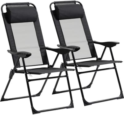 Opklapbare Tuinstoelen Set van 2 - Ligbed met 5-standen Verstelbare Rugleuning - Ligstoel - Tuinstoel - Strandstoel - Campingligstoel - tot 120 kg - Zonnebed - Relaxstoel voor Tuin, Terras, Zwembad & Balkon - Zwart