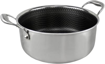 Cook & Pan Honey Kookpan Ø 24 cm RVS - PFAS vrij - Alle Warmtebronnen - Cool Touch Handgreep - Honingraat Pan met 7 jaar Garantie - Krasbestendige Anti Aanbaklaag - Vaatwasserbestendig - Gas, Inductie, Elektrisch, Oven