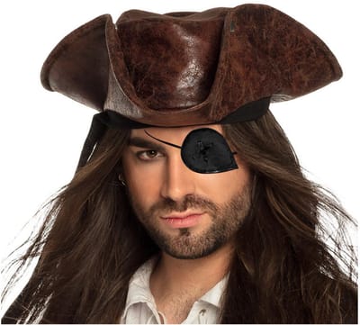 Boland Carnaval verkleed hoed voor een Piraat - bruin - heren/dames - met een ooglapje - verkleden - piraten