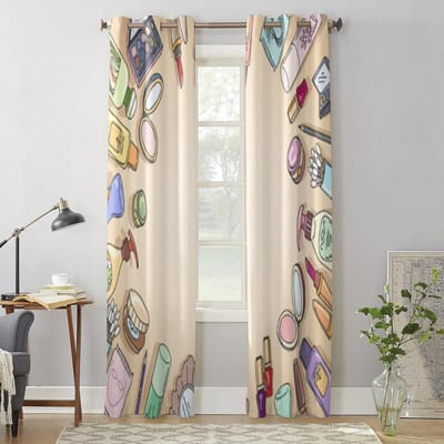 Moderne Raamgordijnen Cosmetica Handgetekend Luxe Mode Gordijnen voor Woonkamer Slaapkamer Keuken Drapes 135W x 60H(cm) x1 white