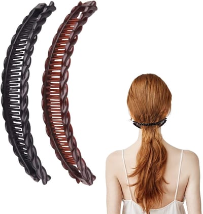 Dailygoods- Bananenhaarclip 2 Stuks - Duurzaam - Lange Haarclips - Paardenstaart - Haaraccessoire - Geschikt voor Fijn/Dik Haar - Haarklem