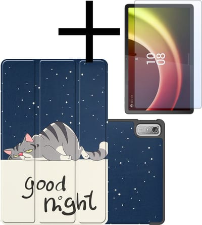 Hoes - Geschikt voor Lenovo Tab P11 (2e / 2nd Generatie) - Met Screenprotector - Trifold Bookcase - Hard Cover - Hardcover Book Case - Tablet Hoesje - Kat