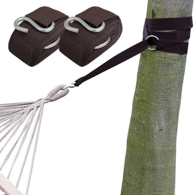 Hammock Hanging Set - 2 Belts 320x5cm - 250 kg Fastening - Tree Suspension Brown
