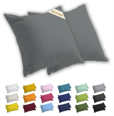 Lavea® Kussenslopen 40x40 cm Set van 2 – Kussenhoezen van 100% Zachte en Ademende Jersey Katoen met YKK Ritssluiting – Middengrijs