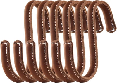 Brute Strength - Leren S-haken - Cognac - 6 stuks - Kledinghaak – Leer - kapstokhaak - Ophanghaken – handdoekhaakjes