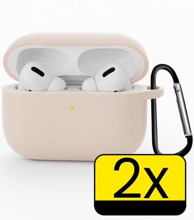 Hoesje Geschikt voor Apple Airpods Pro 3 - Siliconen Hoes met Clip - Silicone Case Cover - Zand