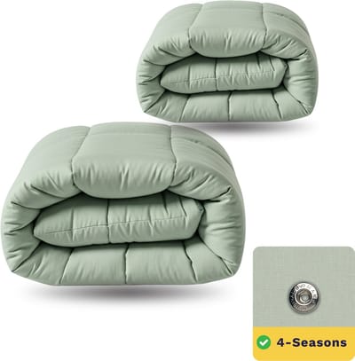 Zelesta Wonderbed Natural Green 240x200 - Katoenen dekbed zonder overtrek - 4 Seizoenen dekbed - Wasbaar dekbed - Hoesloos dekbed - 2 in 1 Dekbed met vaste overtrek