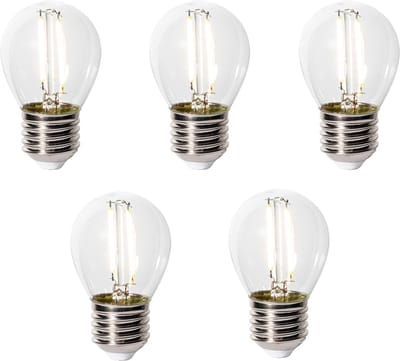 LUEDD Set van 5 E27 dimbare LED lampen P45 helder glas 3W 250 lm 3000K