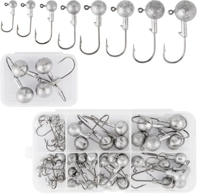 Set van 50 Vissershaken, 8 Modellen Jigkoppen, Vissershaak Set met Afneembare Opbergdoos, Perfect voor Rubbervisserij en Hengelsport