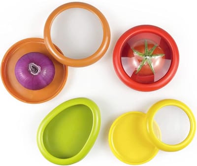 Herbruikbare Siliconen Bewaarbakjes voor Groenten en Fruit - Luchtdichte Vershoudboxjes voor Koelkast - Set van 4 Kleuren (Groen, Rood, Geel, Bruin) - Ideaal voor Avocado, Citroen en Ui