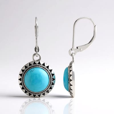 Cavill - Oorbellen 925 Sterling Zilver Geoxideerd - 5,17 ct Blauwe Kingman Mohave Turkoois - Ronde 10 mm Cabochon - Boho Chic Zomer