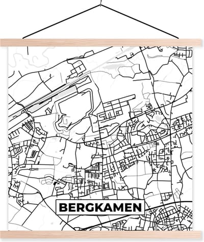 Posterhanger incl. Poster 40x40 cm - Schoolplaat - Plattegrond - Kaart - Bergkamen - Stadskaart - Textielposter - Blanke latten - Stadskaart