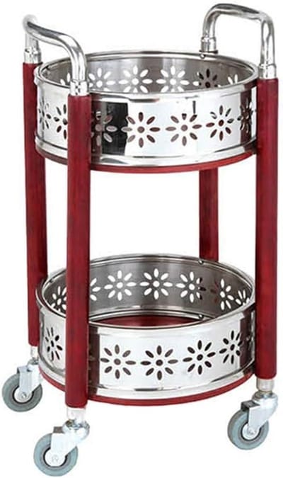 Keuken Trolley - Serveertrolley Opbergrek - Keuken Organiseren - Massief Hout RVS - 40 x 80 cm - Zilver