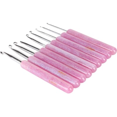 Ensemble de 9 crochets de 2,0 mm à 6,0 mm, manche ergonomique en résine, aiguilles à crocheter pour débutants et professionnels pink