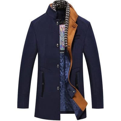 Herfst- en Winterjas voor Heren met Afneembare Sjaal, Gewatteerde Jas voor Heren, Middellange en Lange Jas XL black