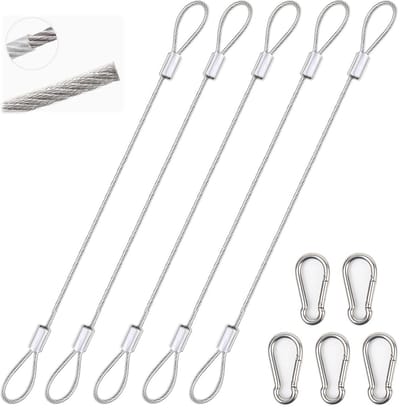5x Staalkabel met Oogogen en Karbinders - 50cm x 2mm Staaldraad Kabel - Zilver