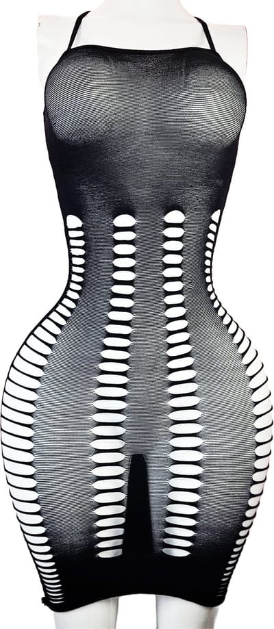 BamBella® - Jurk - Onesize - Erotische sexy nacht jurkje Zwart doorzichtig kant - Super Stretch